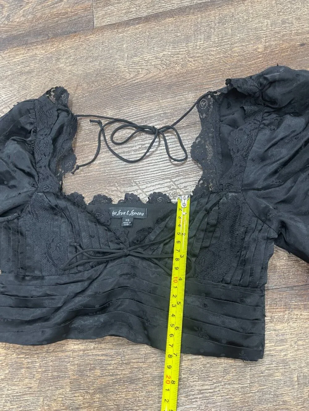 For Love & Lemons Liz Black Lace Swiss Dot Cropped Blouse XS
